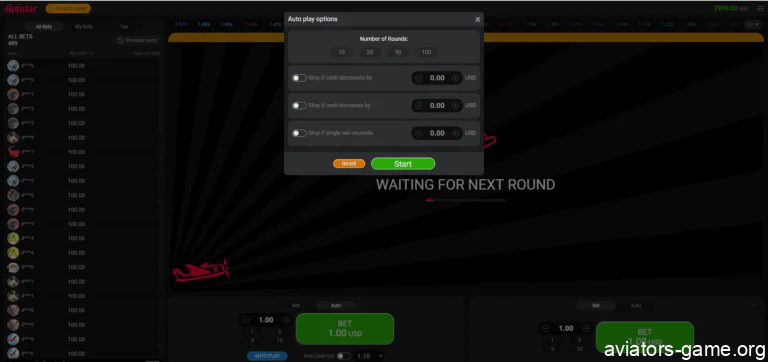 Autoplay options in Aviator game